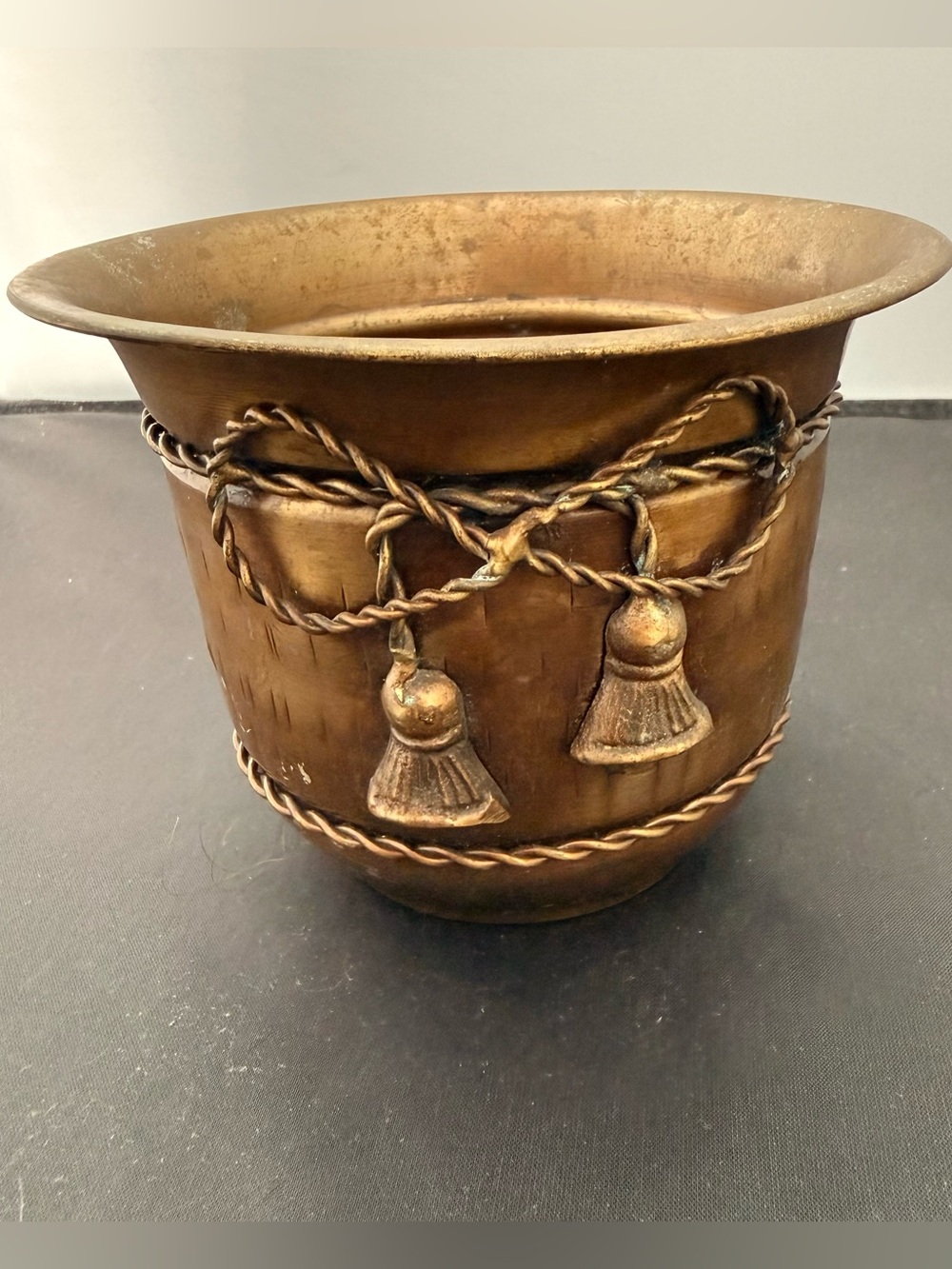 Vintage Brass Mid-century Planter Pot Rope Bow